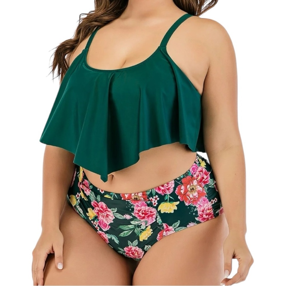 Flowy Floral Two-Piece High Waist Swimsuit ‎ Sz XL